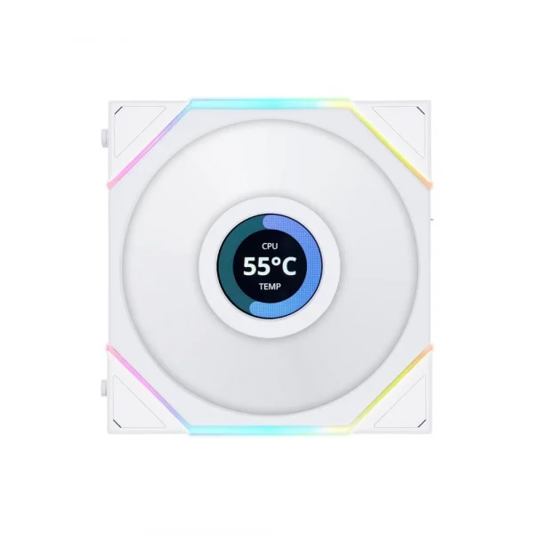 Lian Li Unifan TL LCD Reverse Blade 120mm RGB Cabinet Fan White Triple Pack - G99-12RTLLCD3W-IN