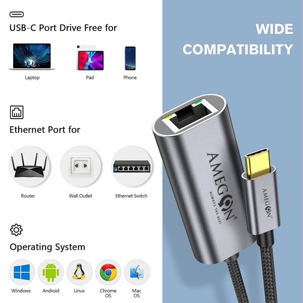 Amegon AM05A 3.0 USB Type C to RJ45 Gigabit Ethernet Network Adapter