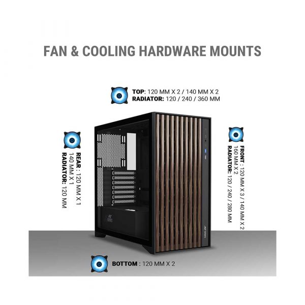 Ant Esports Zen Wood C3 Mid-Tower ATX Gaming Cabinet Black - AESP0318