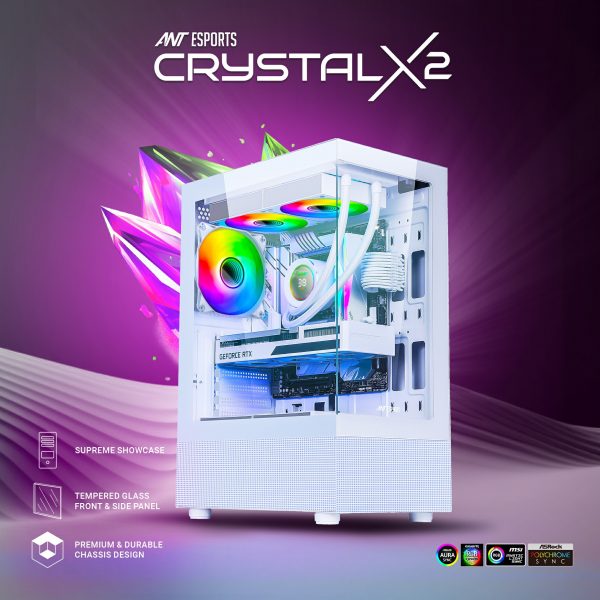 Ant Esports Crystal X2 Argb Mid Tower Atx Cabinet White - CRYSTAL-X2-ARGB-WHITE