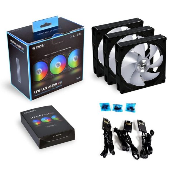 LIAN LI UNI FAN AL120 ARGB BLACK 120MM CABINET FAN TRIPLE PACK - G99-12AL3B-IN