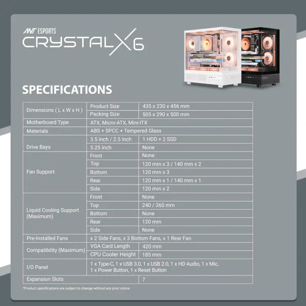 Ant Esports Crystal X6 ATX Mid Tower Cabinet With Type-C White - Image 4