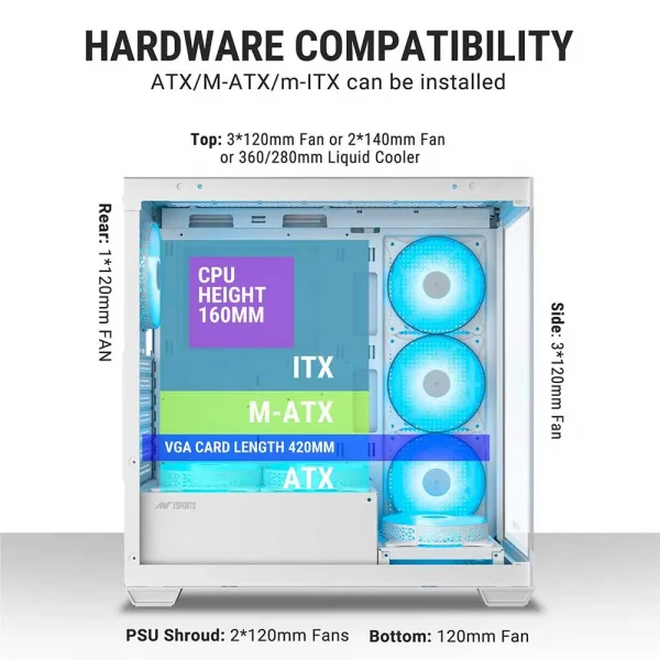 Ant Esports Crystal X7 ATX Gaming Cabinet White (AESP0323) - Image 8
