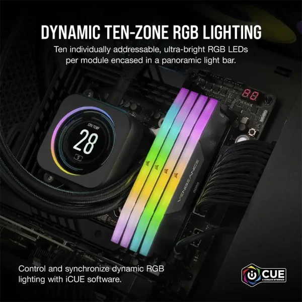 Corsair Vengeance Rgb 32Gb (16Gbx2) Ddr5 Dram 5200Mhz C40 Desktop Ram (Black) (CMH32GX5M2B5200C40) - Image 2