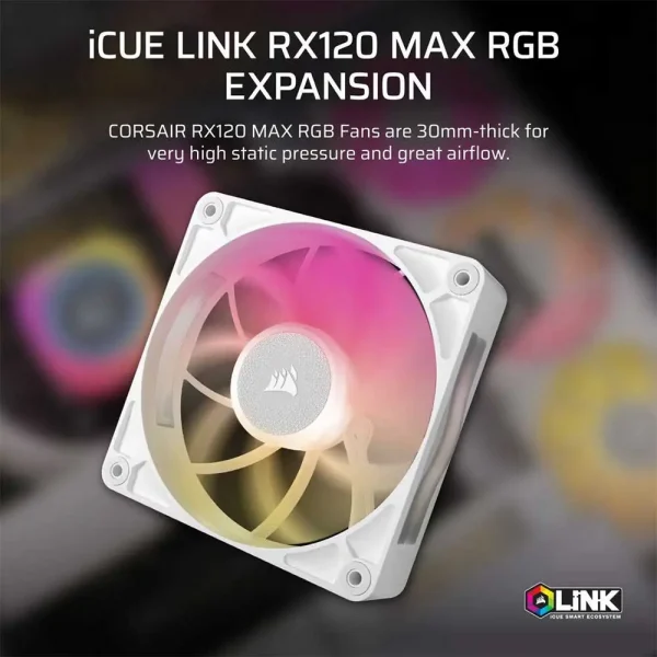 Corsair iCUE LINK RX120 Max Rgb 120mm PWM Thick Fan Expansion White (CO-9051037-WW) - Image 3