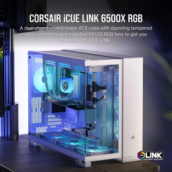 Corsair iCUE Link 6500X Rgb Mid-Tower Atx Dual Chamber Pc Cabinet White (CC-9011270-WW) - Image 3