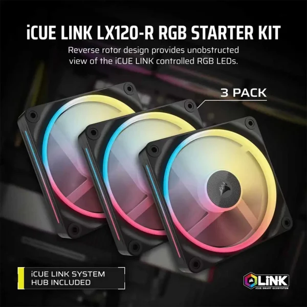 Corsair iCUE LINK LX120-R RGB 120mm PWM Reverse Fans Starter Kit (CO-9051050-WW) - Image 3