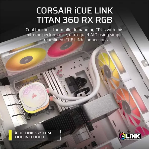 Corsair iCUE Link Titan 360 RX RGB AIO Liquid Cooler White (CW-9061021-WW) - Image 2