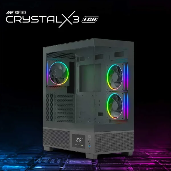 Ant Esports Crystal X3 LCD Mid Tower ATX Cabinet Black - Image 3