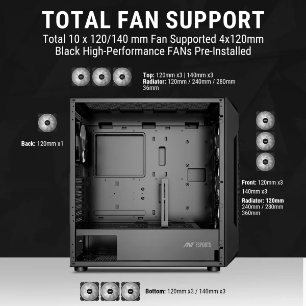 Ant Esports ICE-410 PS E-ATX Mid Tower Gaming Cabinet Black (AESP0321) - Image 5