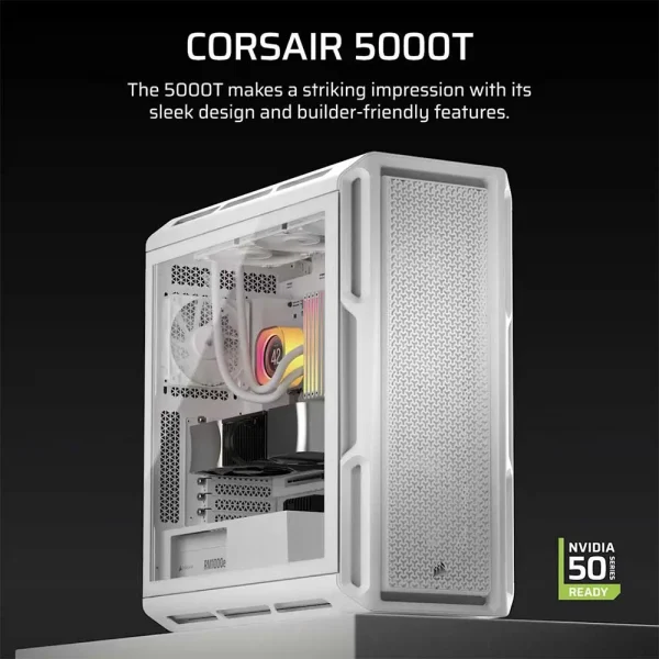 Corsair 5000T Mid-Tower Mini-ITX High-Performance Cabinet White (CC-9011301-WW) - Image 5