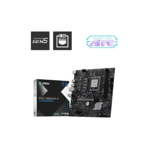 MSI Pro B560M-S motherboard with its box, featuring Lightning Gen5 and 2.5G LAN logos and a neon 'Ready for AI PC' badge.