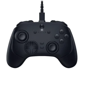 Wired black game controller with two analog sticks, a D‑pad, and A/B/X/Y buttons set, branding in the center.