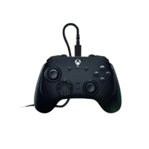 Black wired Xbox game controller on a white background, front view showing D-pad and buttons.