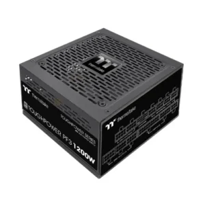 Thermaltake Toughpower PF3-1200W computer power supply with modular cables, angled view.
