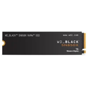 WD_BLACK SN850X NVMe SSD by Western Digital, black with gold edge connector on the right