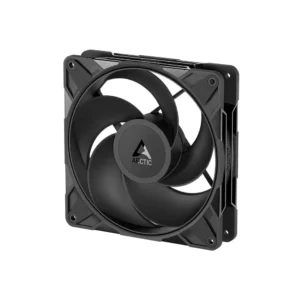Black square PC case fan with Arctic logo on center hub, 120mm fan blades for case cooling