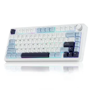 Aula F75 Wireless Tri Mode RGB 75 Percent Mechanical Gaming White and Blue Keyboard With Ice Vein Switch