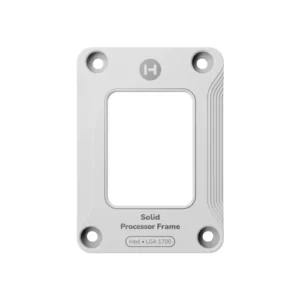 Solid processor frame for Intel LGA 1700 sockets, a silver rectangular plate with four screw holes and a central square cutout.