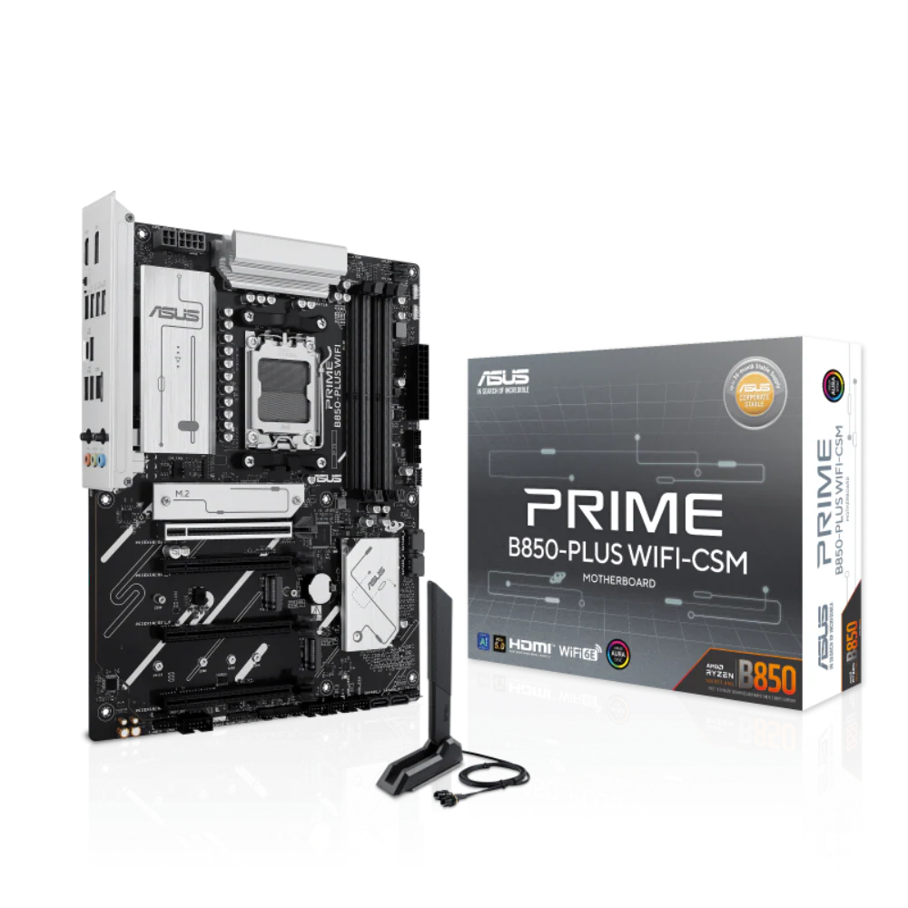 ASUS Prime B850-Plus WiFi-CSM motherboard with its packaging box
