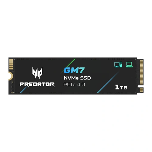 1TB Predator GM7 NVMe SSD PCIe 4.0, black PCB with blue-green accents and logos