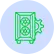 Green vintage film projector icon with reels on the left and lens on the right