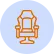 Orange outline icon of an astronaut in a spacesuit with helmet and backpack, facing forward.