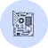 Blue postage stamp with a central shield emblem and decorative border design.