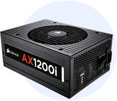 Corsair AX1200i 1200W modular power supply unit with black case and top cooling fan