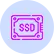 Stylized pink outline icon of a solid-state drive (SSD) with the letters 'SSD' inside.