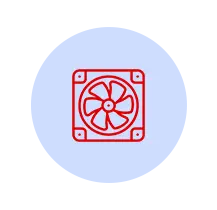 Red computer cooling fan icon on a light blue background