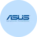 ASUS logo on a light blue background with the slogan Inspiring Innovation. Improving Life.