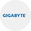GIGABYTE logo in blue on a white background, brand wordmark