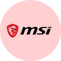 MSI brand logo (shield emblem and 'msi' wordmark) on a pink background.