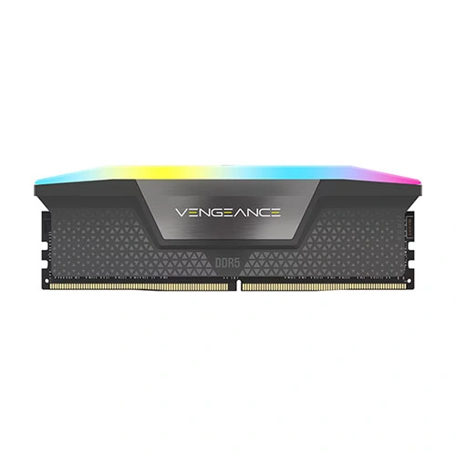 RAM memory module with RGB lighting and VENGEANCE branding on top edge of the stick.