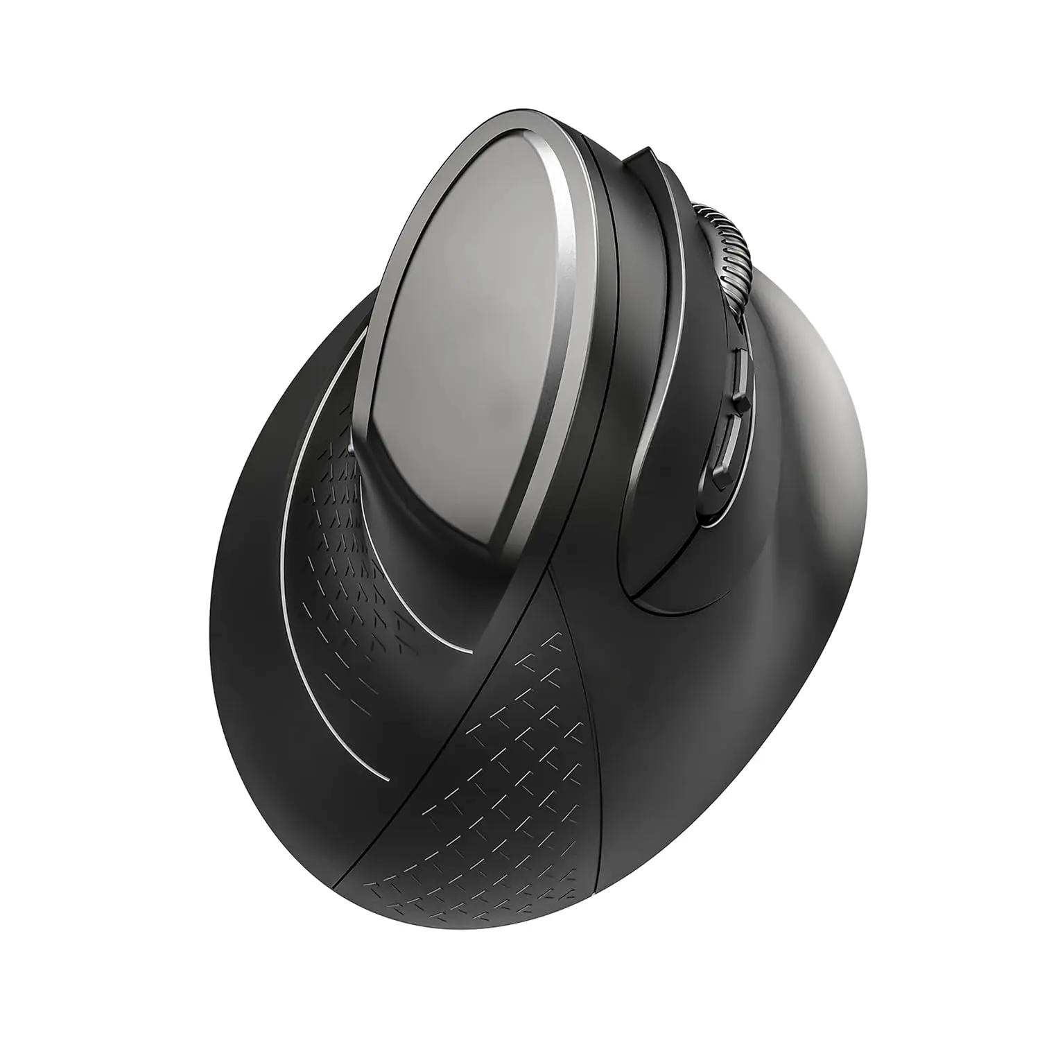 Close-up of a black circular device with a textured grip and a rotating control knob on the rim.
