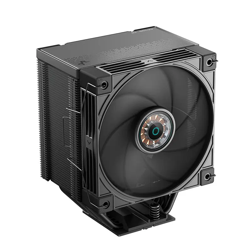 Tower-style CPU air cooler with a large black 120mm fan and surrounding aluminum fins