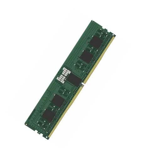 Green RAM memory module with multiple black memory chips and a gold edge connector