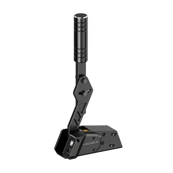 MOZA motorized camera gimbal with a vertical extension arm mounted on a black base system.